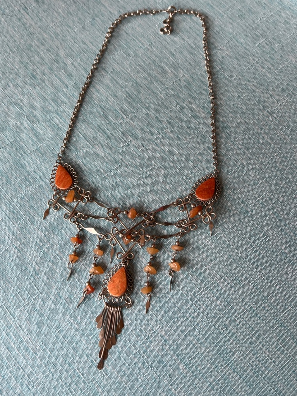 Peruvian tribal style orange tone stone necklace